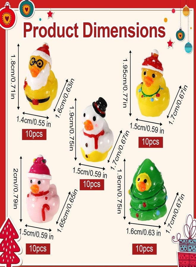 Sinbana 50pcs Christmas Resin Ducks, 5 Design Mini Novelty Tiny Ducks Christmas Tree, Snowman, Santa Claus, etc Small Decoration Festival Stocking Stuffers for Miniature Landscape Garden - Image 2